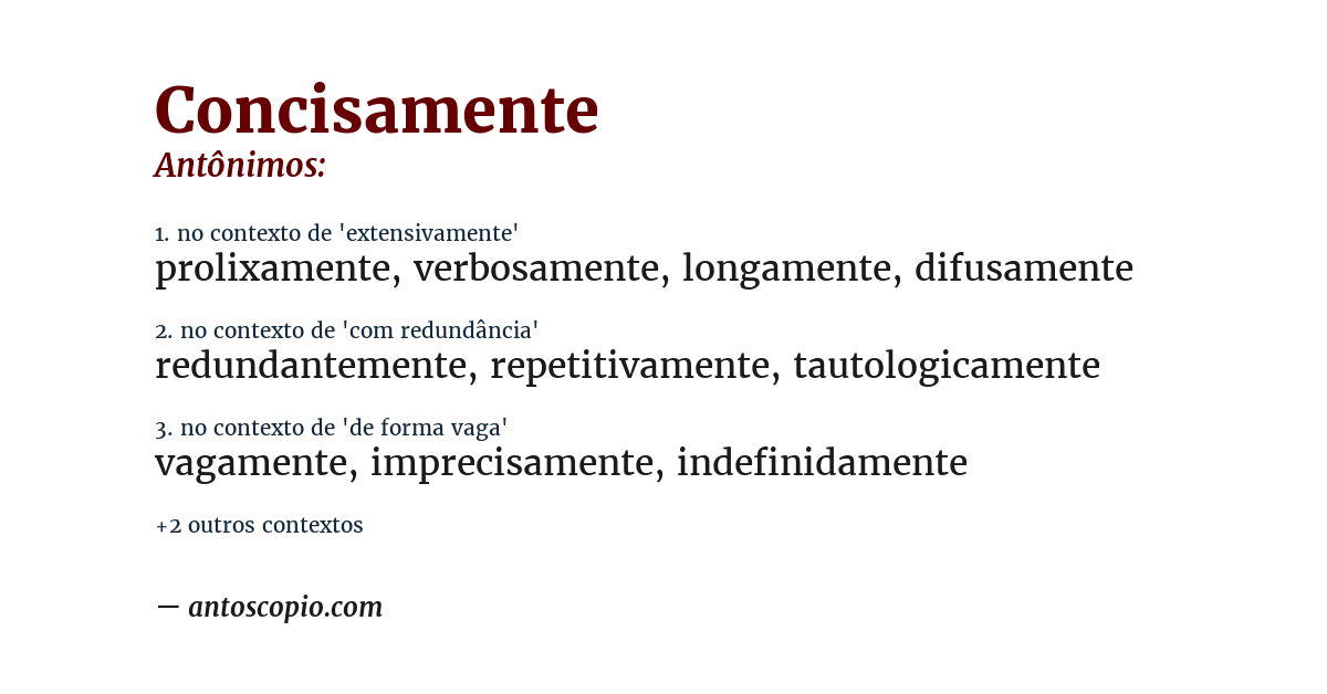 Antônimo de concisamente