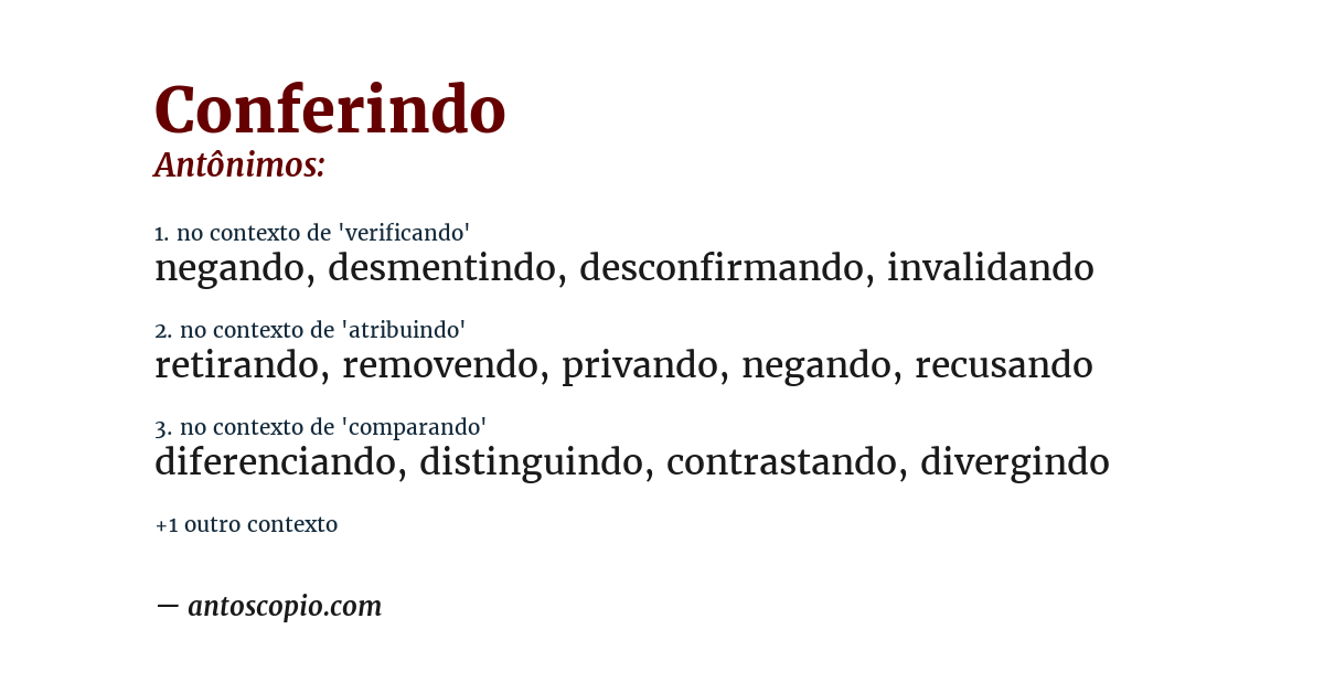 Antônimo de conferindo