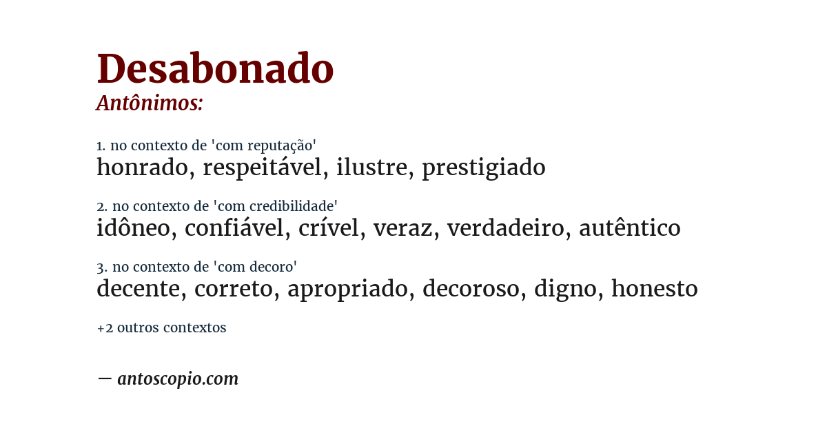 Antônimo de desabonado