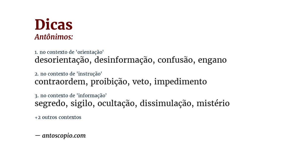 Antônimo de dicas