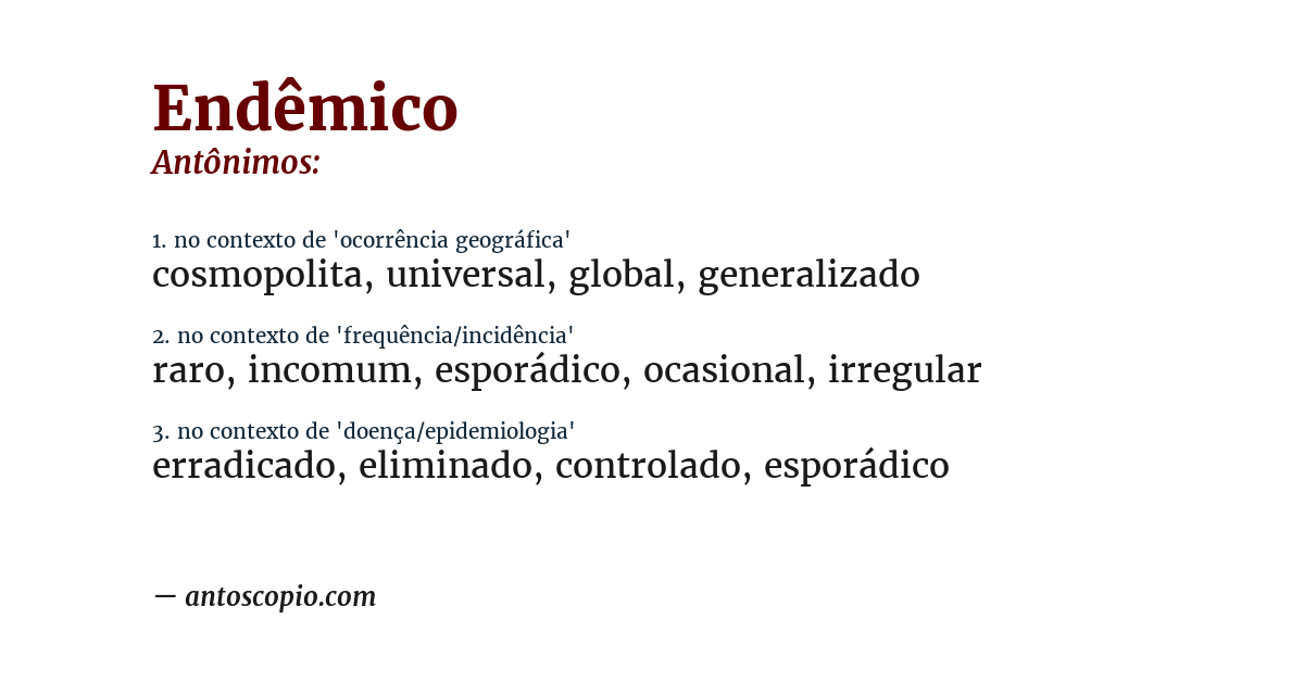 Antônimo de endêmico