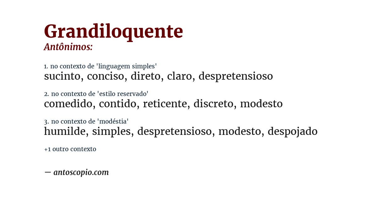Antônimo de grandiloquente