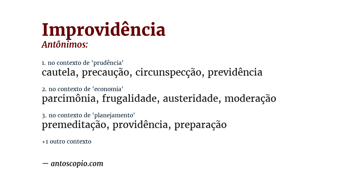 Antônimo de improvidência