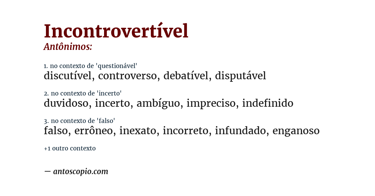 Antônimo de incontrovertível