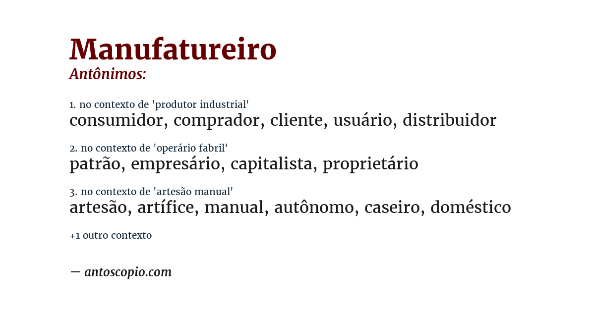 Antônimo de manufatureiro