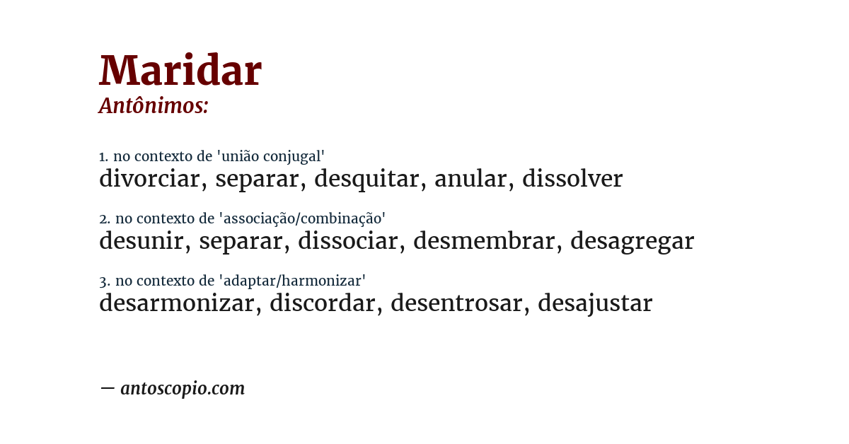 Antônimo de maridar