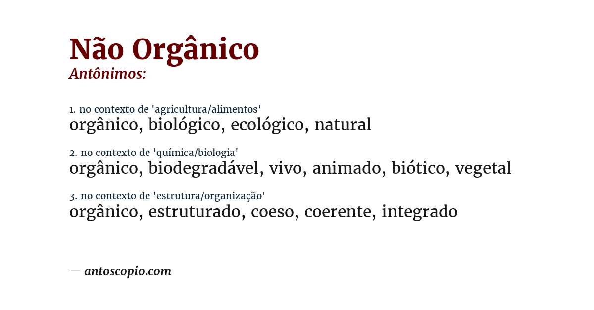 Antônimo de não orgânico