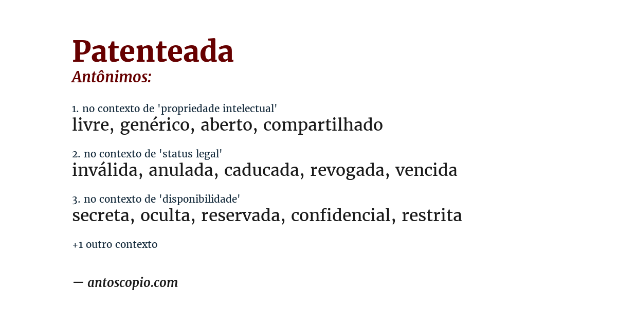 Antônimo de patenteada