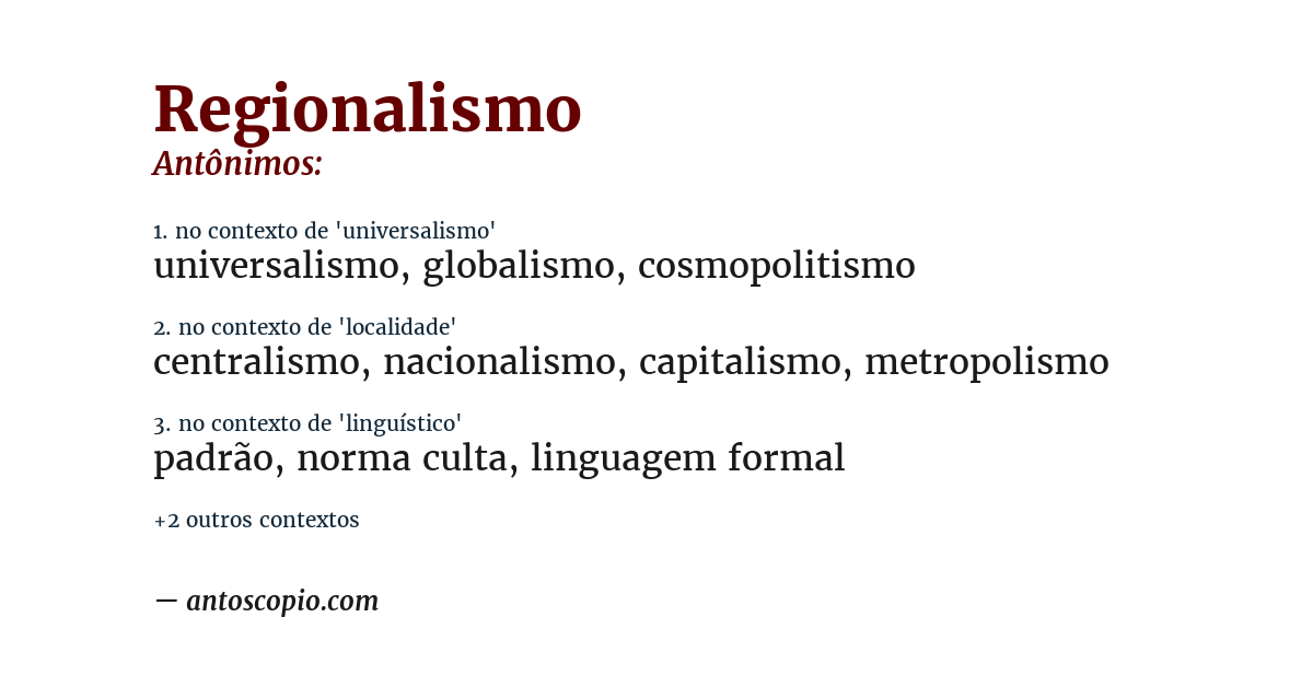 Antônimo de regionalismo