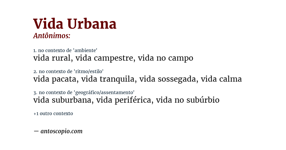 Antônimo de vida urbana