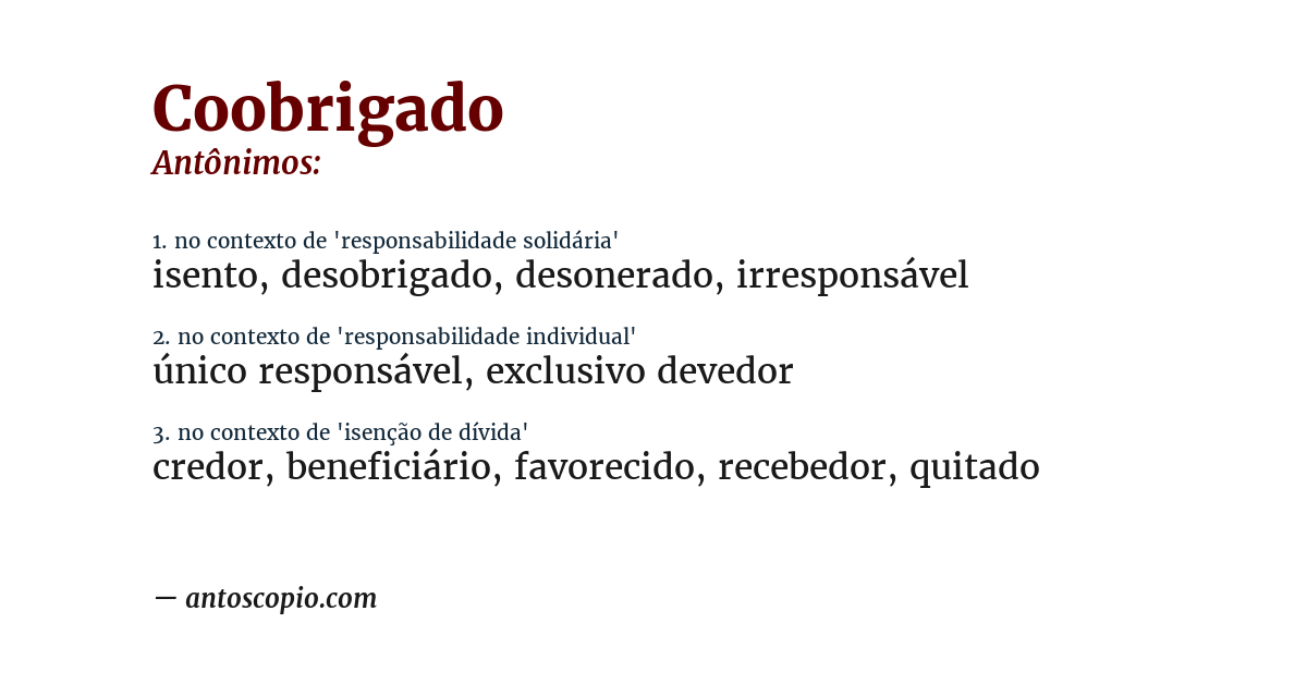 Antônimo de coobrigado