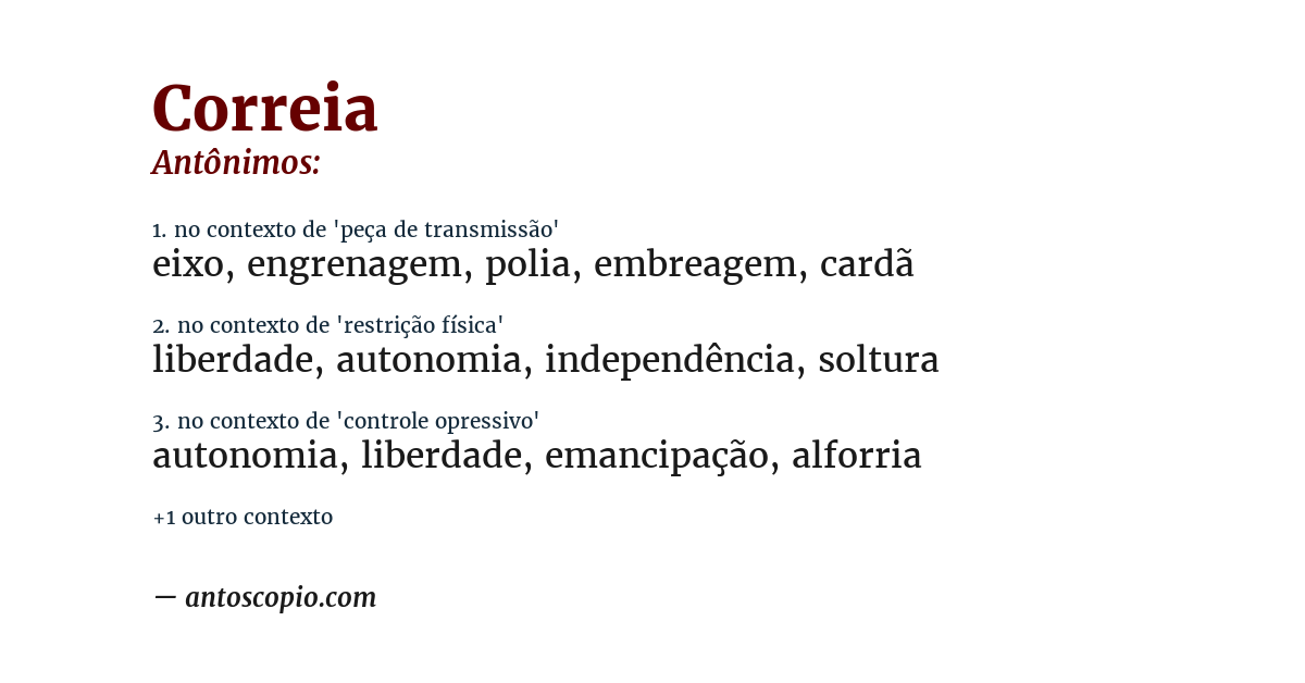Antônimo de correia