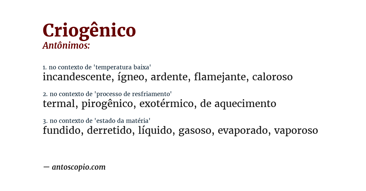 Antônimo de criogênico