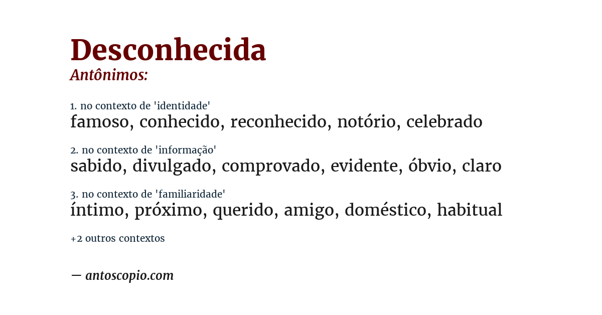 Antônimo de desconhecida