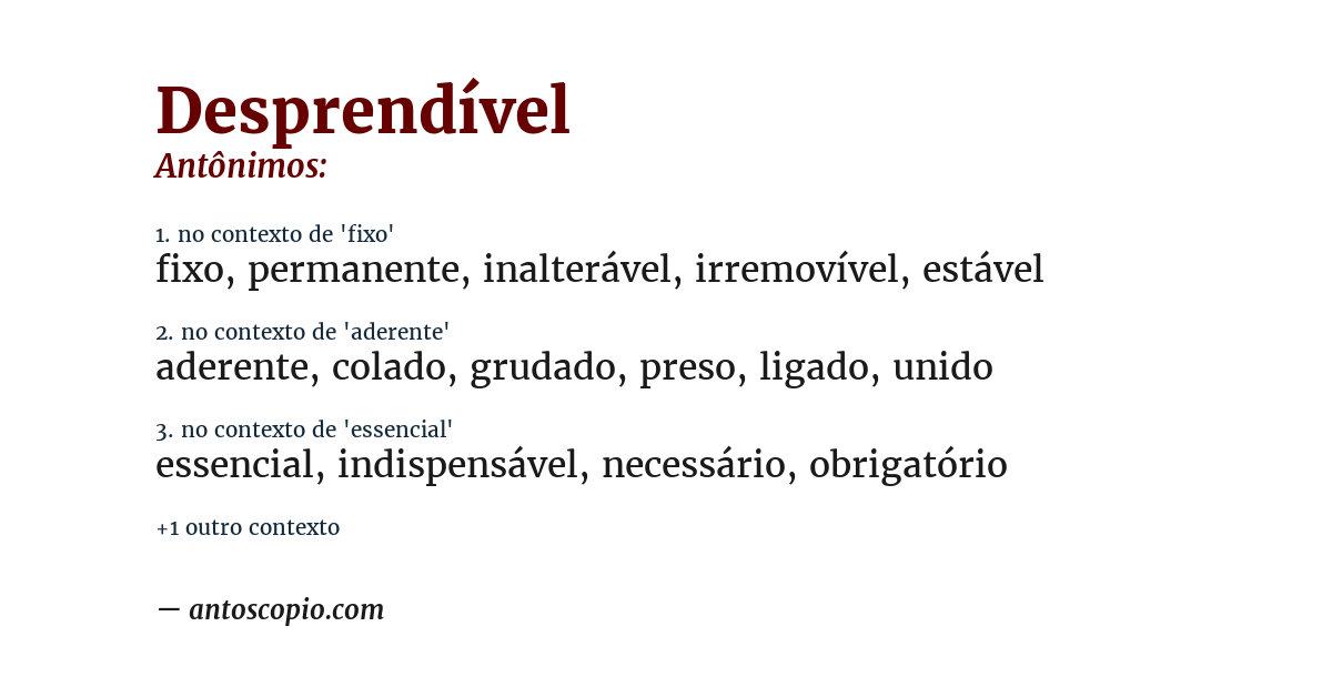 Antônimo de desprendível