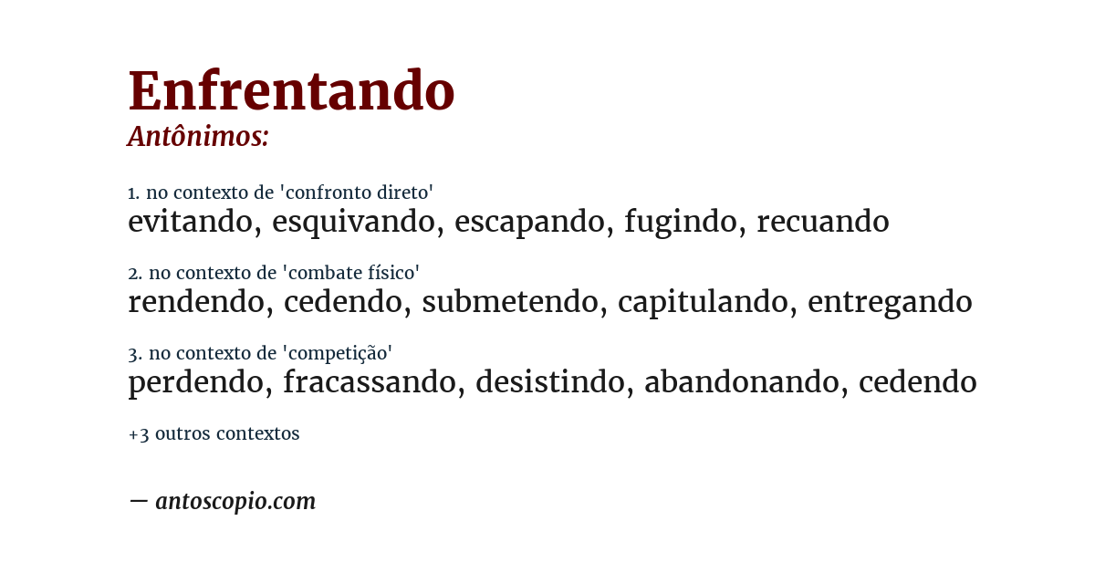 Antônimo de enfrentando