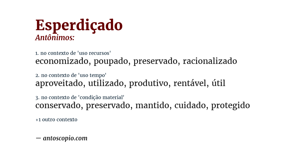 Antônimo de esperdiçado