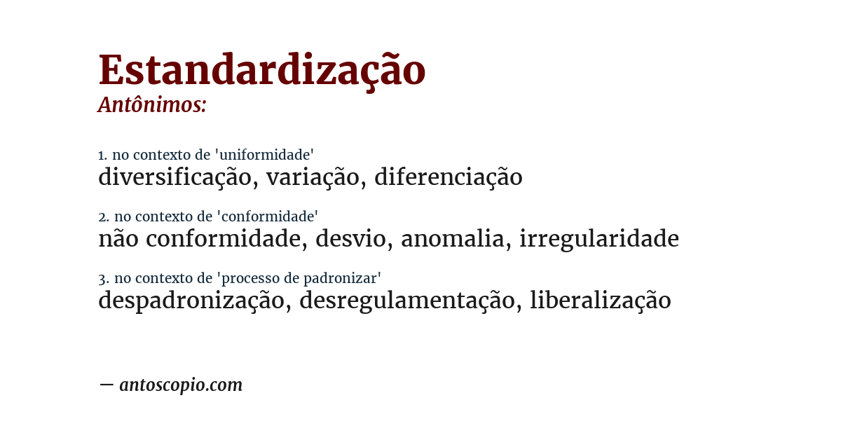 Antônimo de estandardização