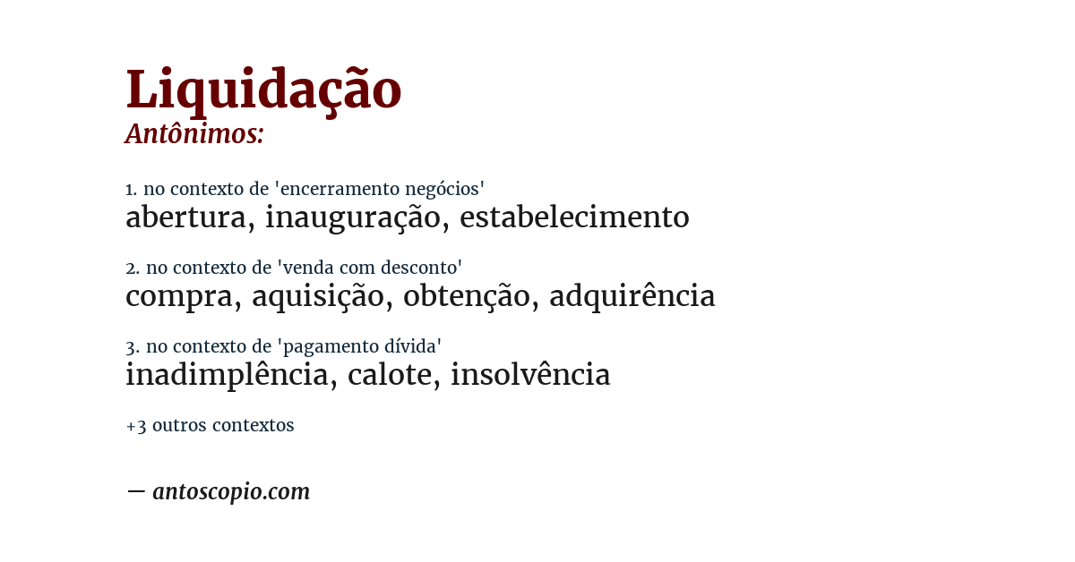 Antônimo de liquidação