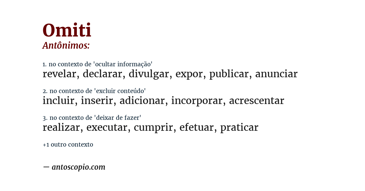 Antônimo de omiti