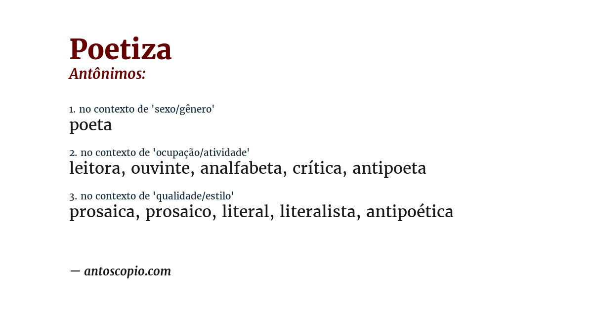 Antônimo de poetiza