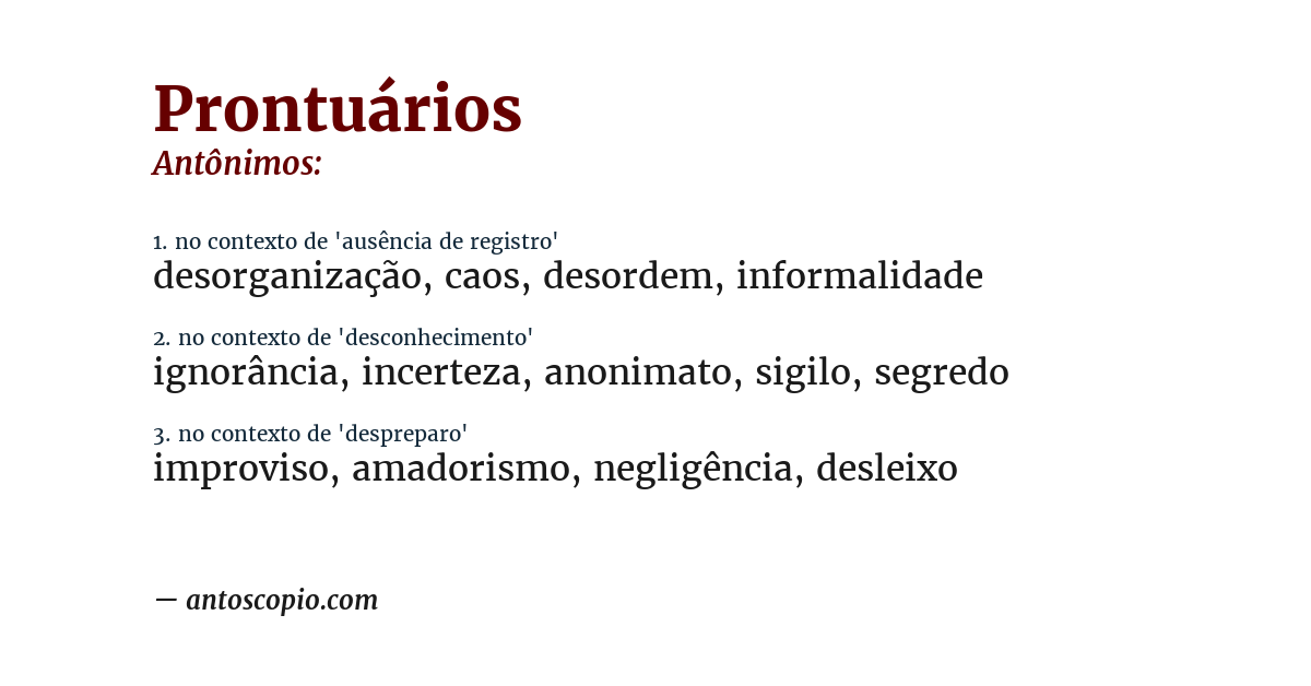 Antônimo de prontuários