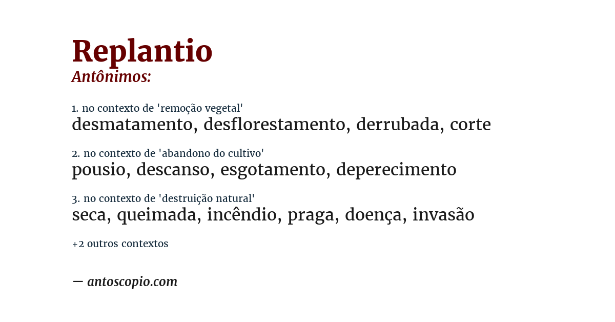 Antônimo de replantio