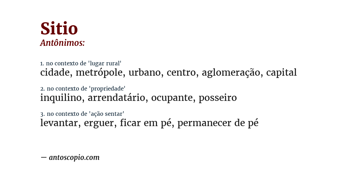 Antônimo de sitio