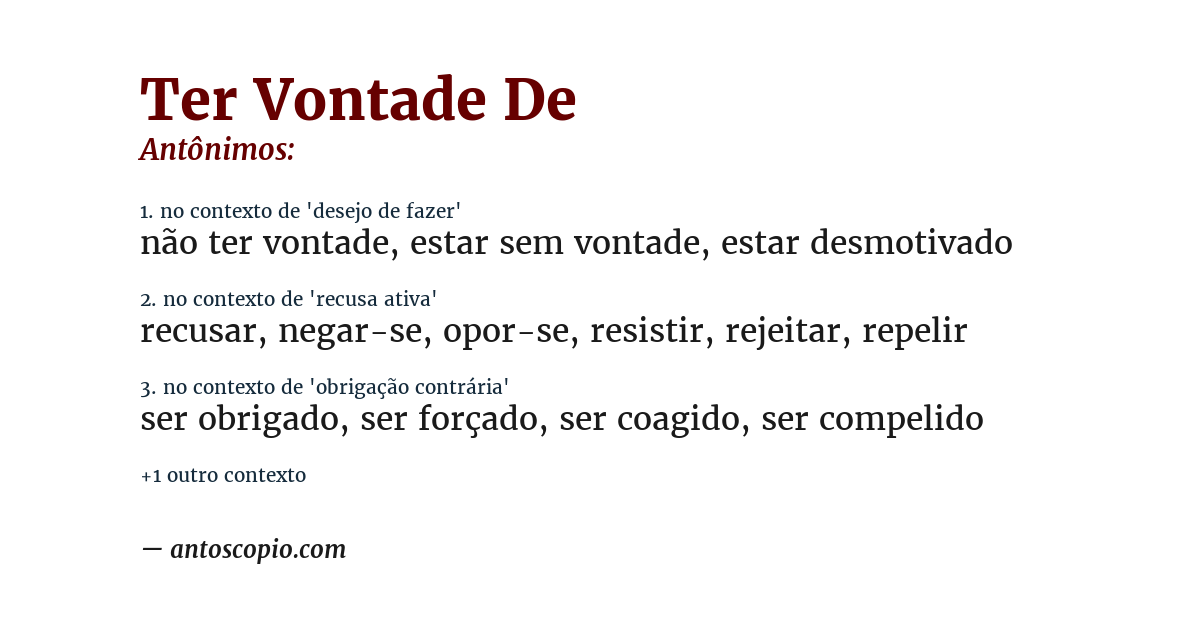Antônimo de ter vontade de