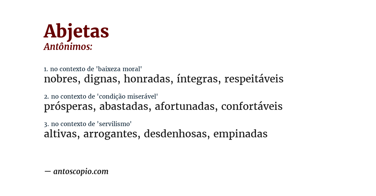 Antônimo de abjetas