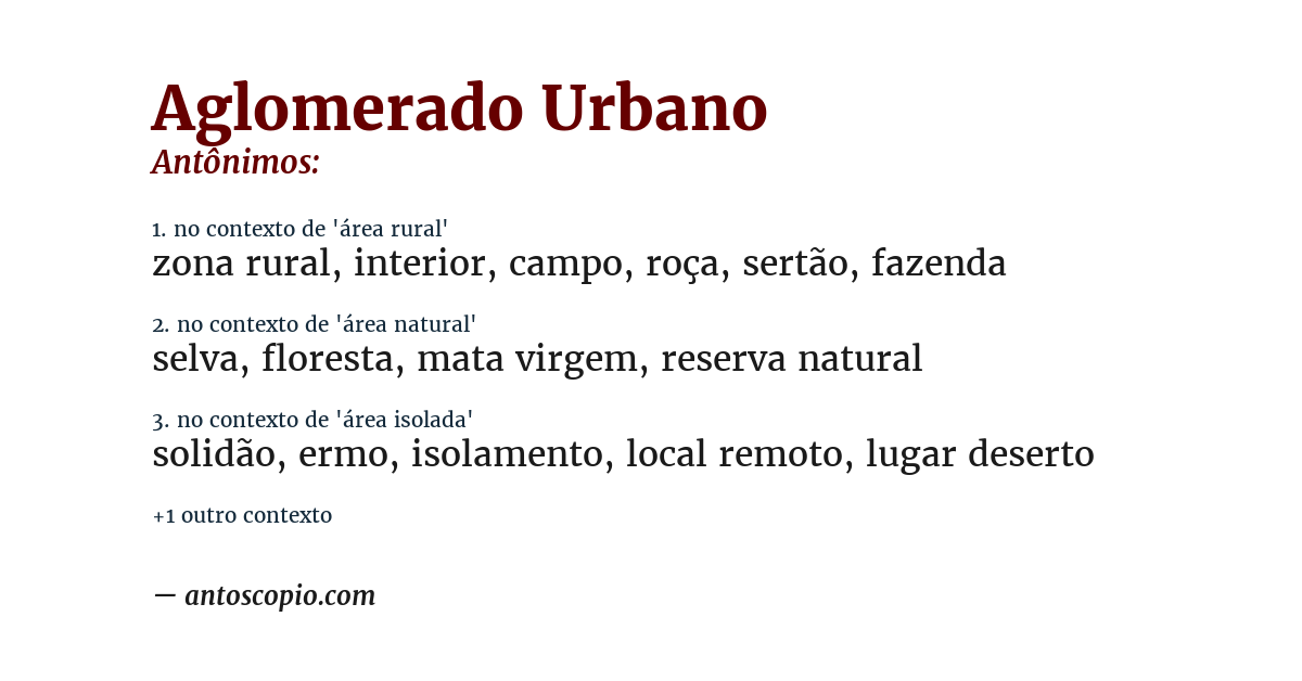 Antônimo de aglomerado urbano