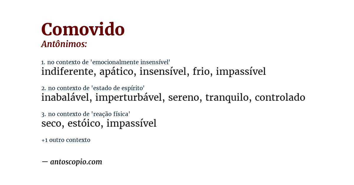 Antônimo de comovido