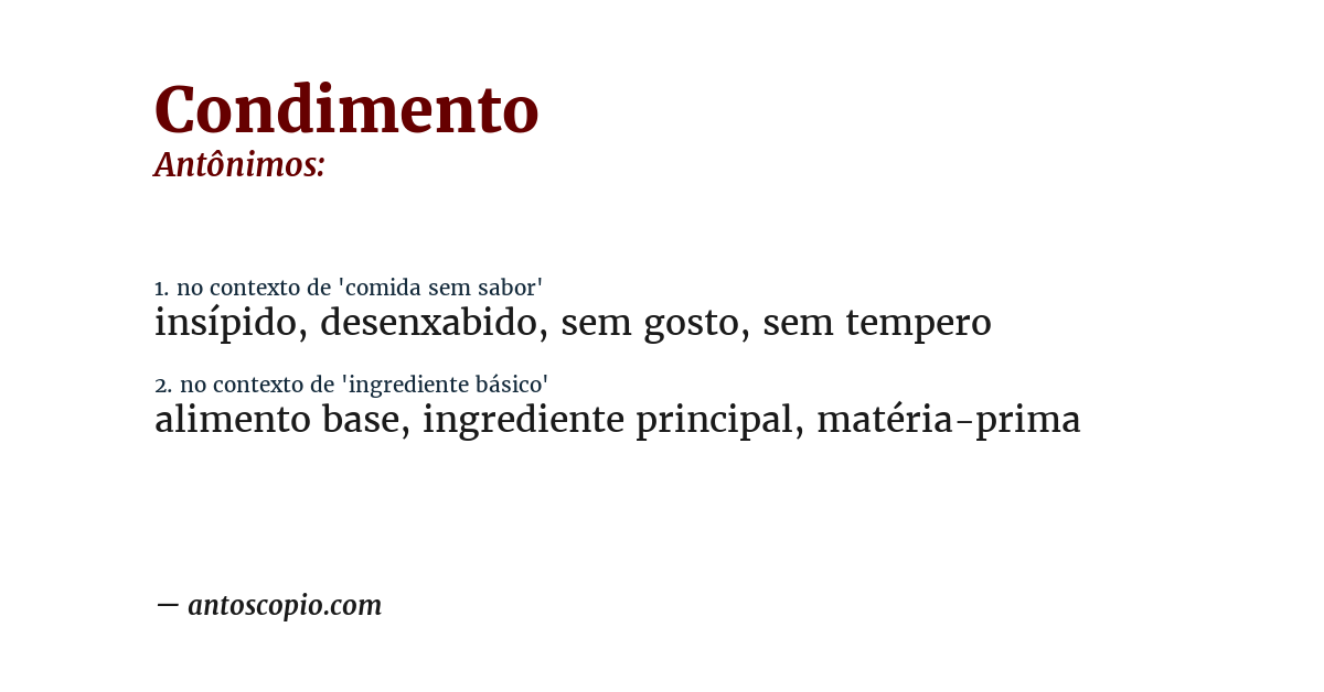 Antônimo de condimento
