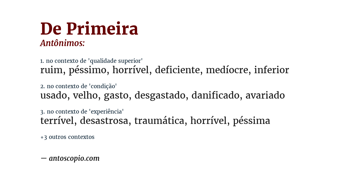 Antônimo de de primeira