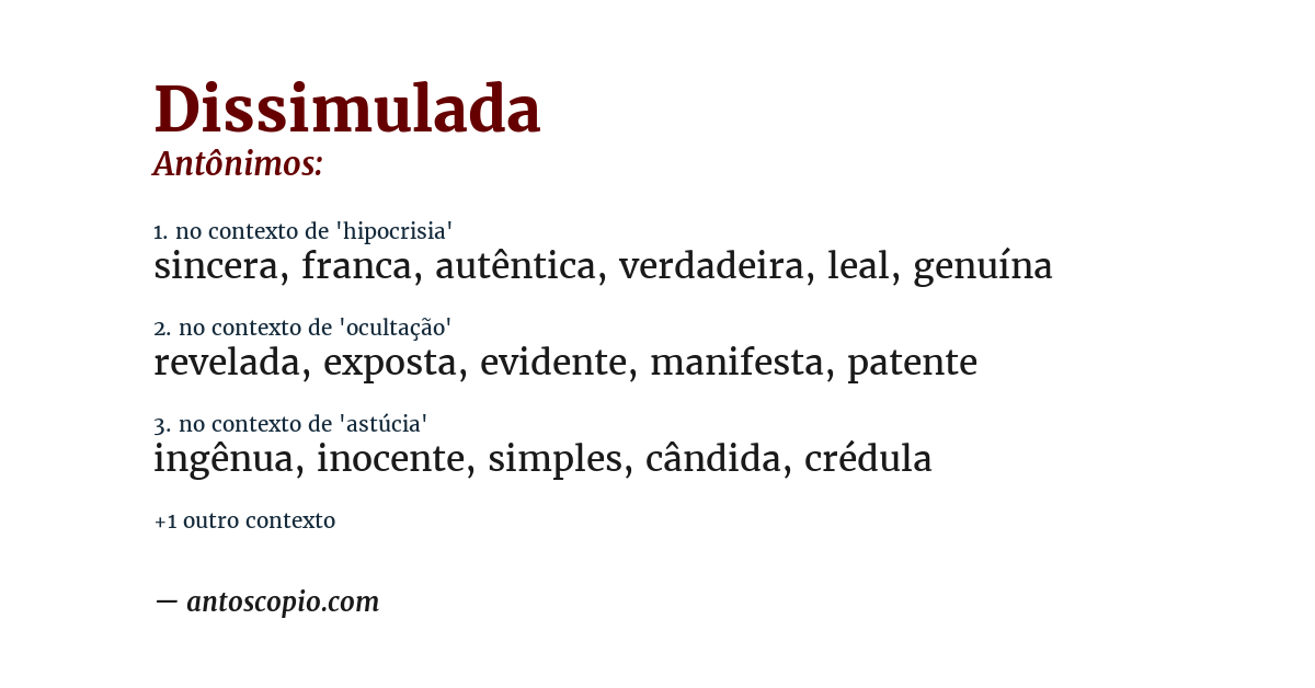 Antônimo de dissimulada