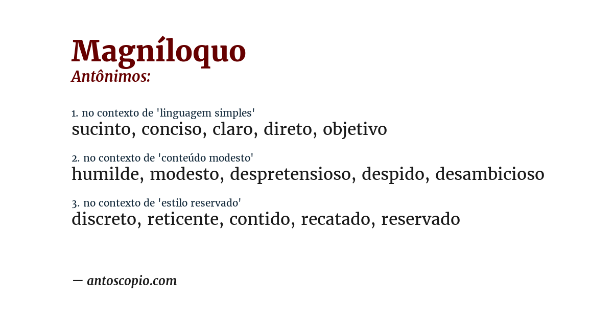 Antônimo de magníloquo