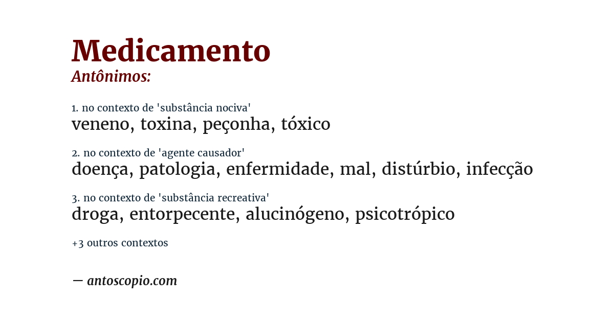 Antônimo de medicamento