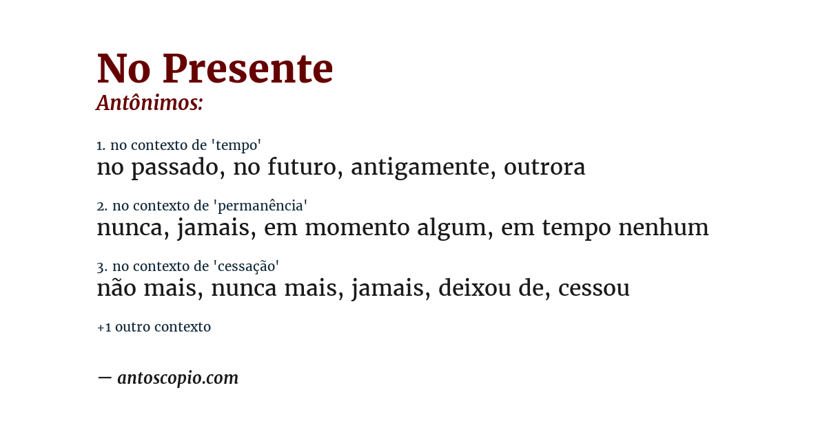 Antônimo de no presente