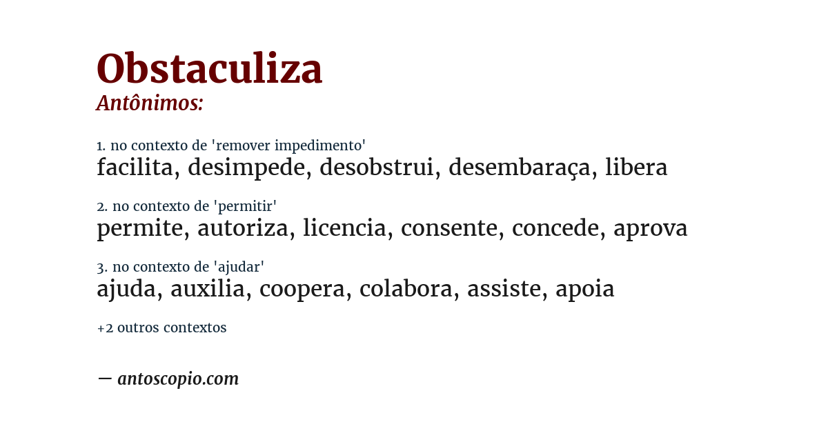 Antônimo de obstaculiza