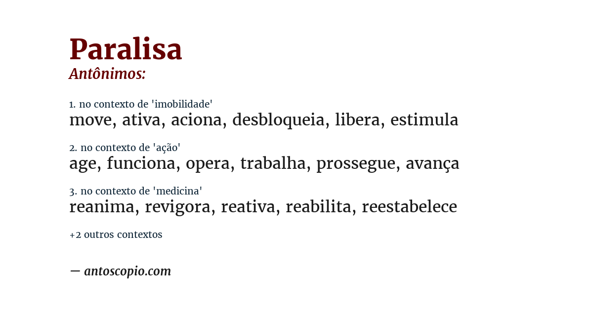 Antônimo de paralisa