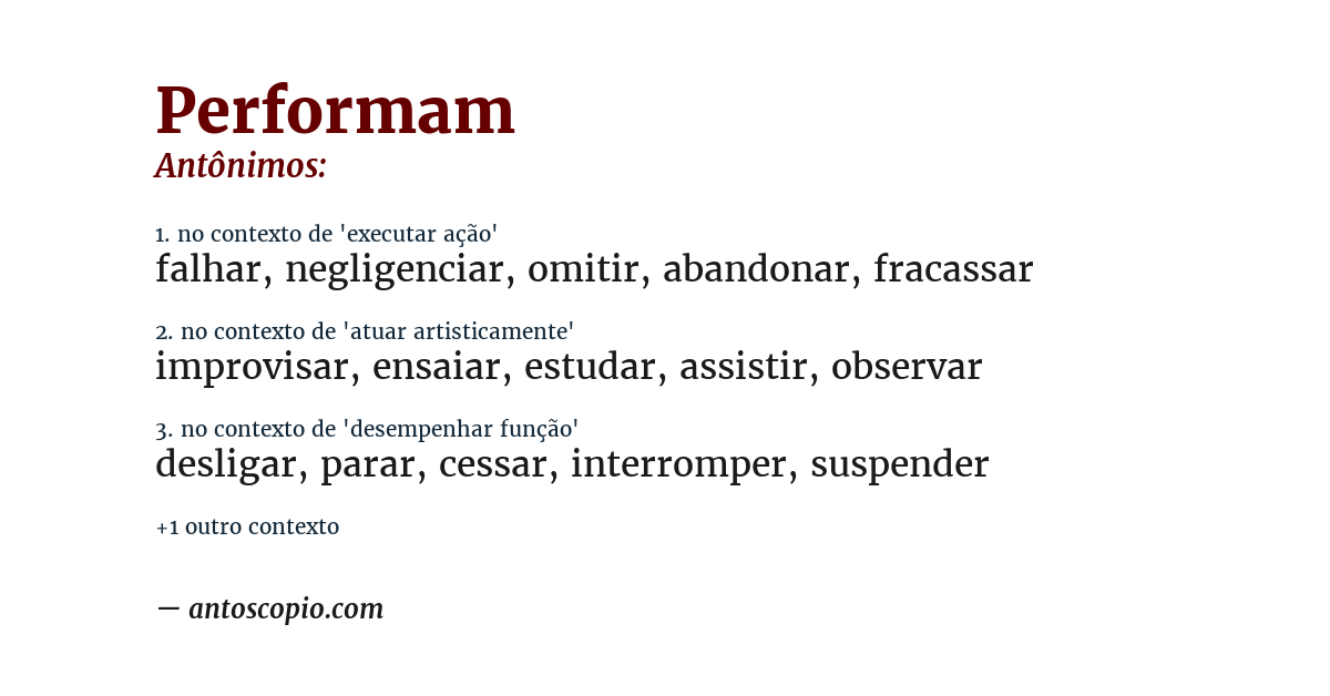Antônimo de performam