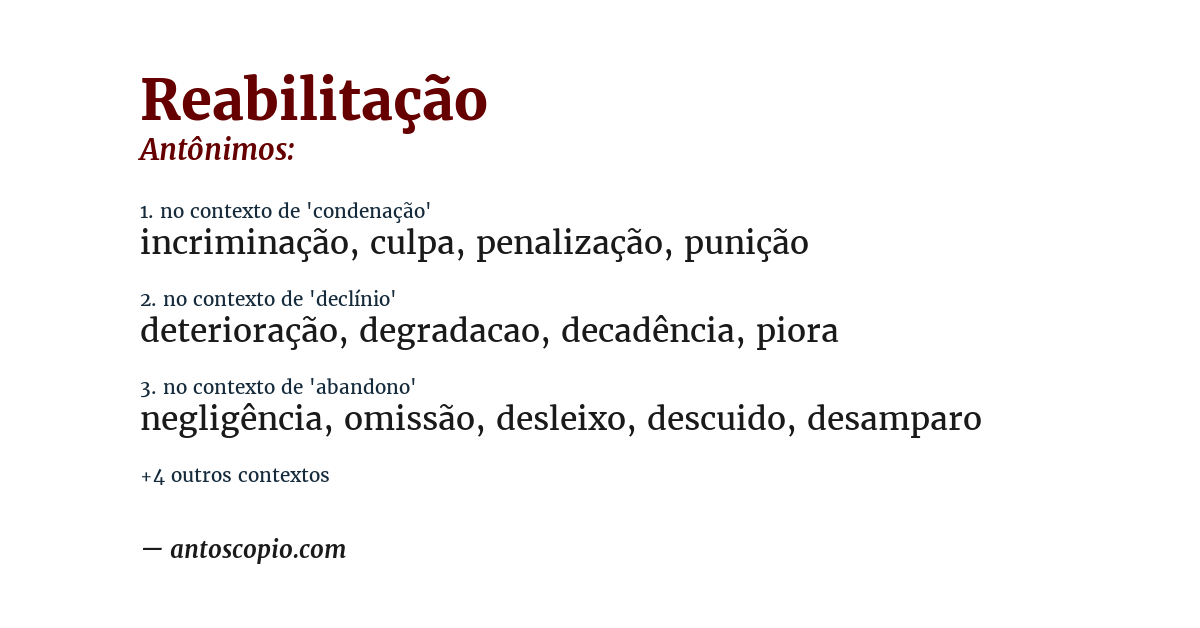Antônimo de reabilitação
