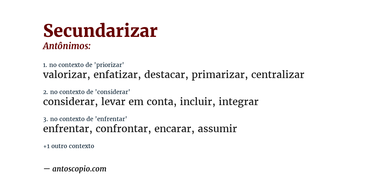 Antônimo de secundarizar