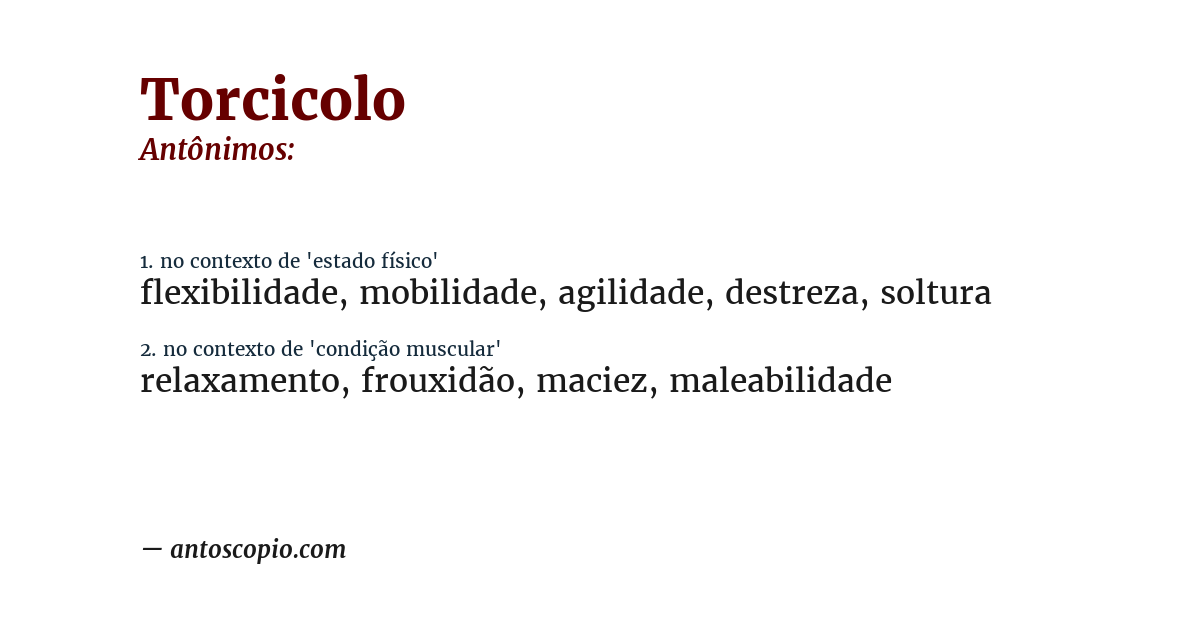 Antônimo de torcicolo