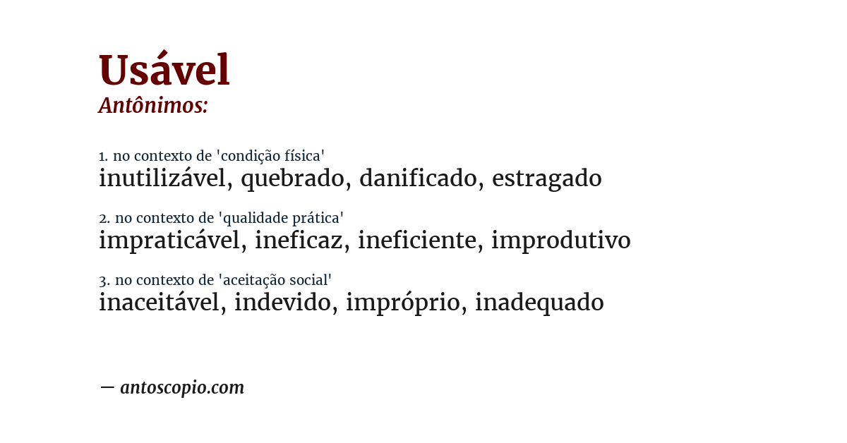 Antônimo de usável
