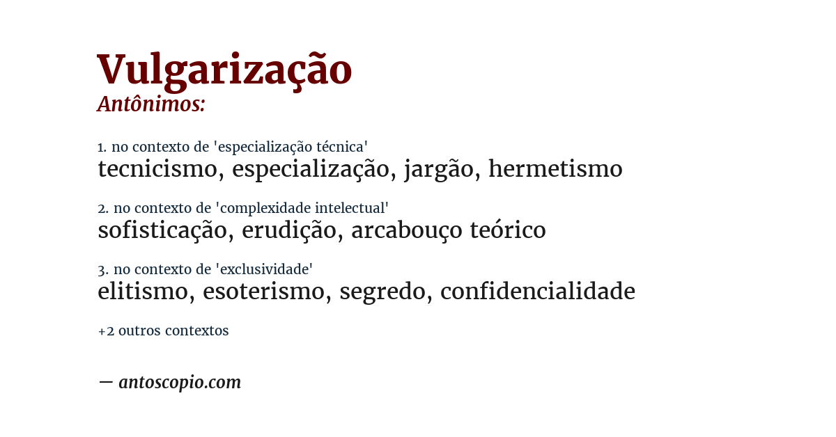 Antônimo de vulgarização