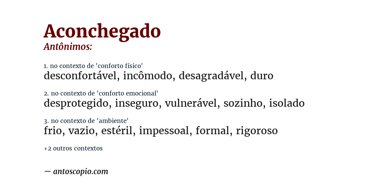 Antônimo de aconchegado