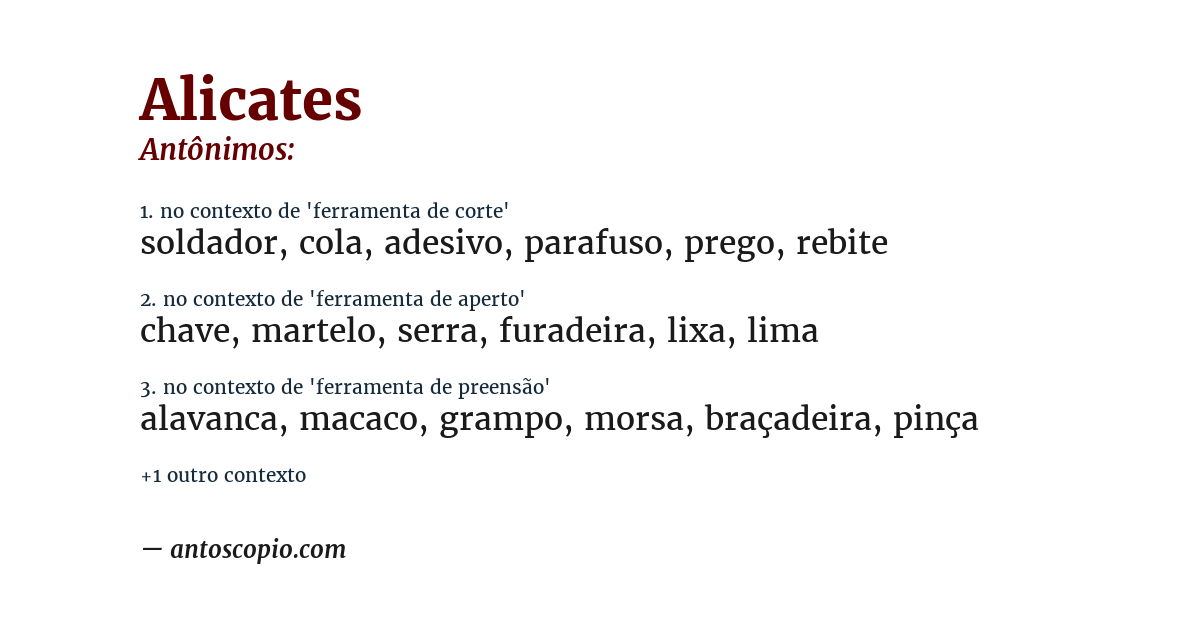 Antônimo de alicates