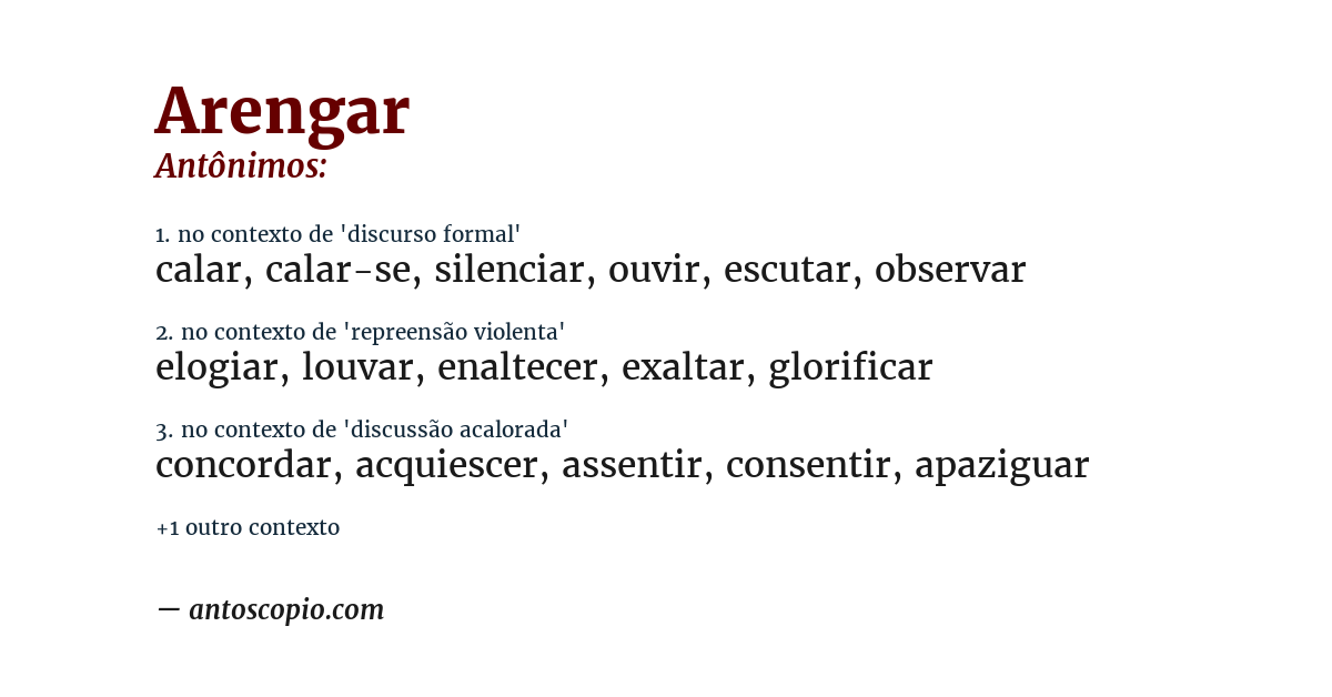 Antônimo de arengar