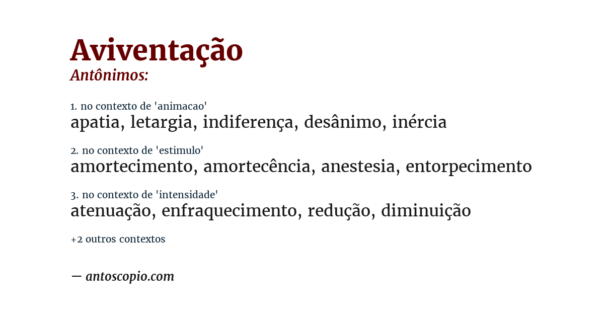 Antônimo de aviventação